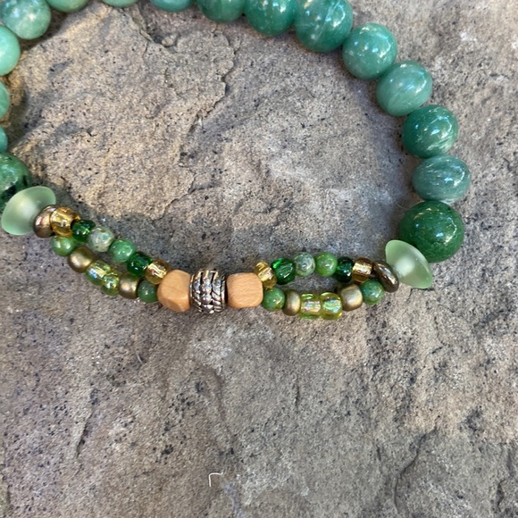 Handmade Unisex Bracelet Upcycled Beads Such as; Jade Jasper Glass Metal Wood - Picture 3 of 6